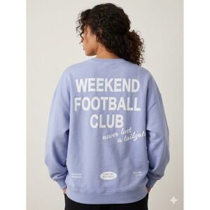 Womens Oversized Pullover Fleece Sweatshirt Football Club‎ Light Blue Size M